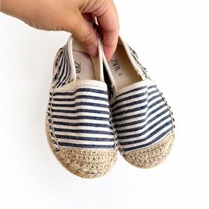 Zara Kids Navy and White Striped Espadrille Slip-Ons